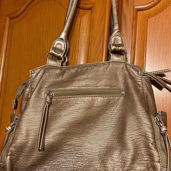 Bueno bronze metallic handbag with 10 pockets & 9 zippers & 8 long zipper pulls - Picture 2 of 16